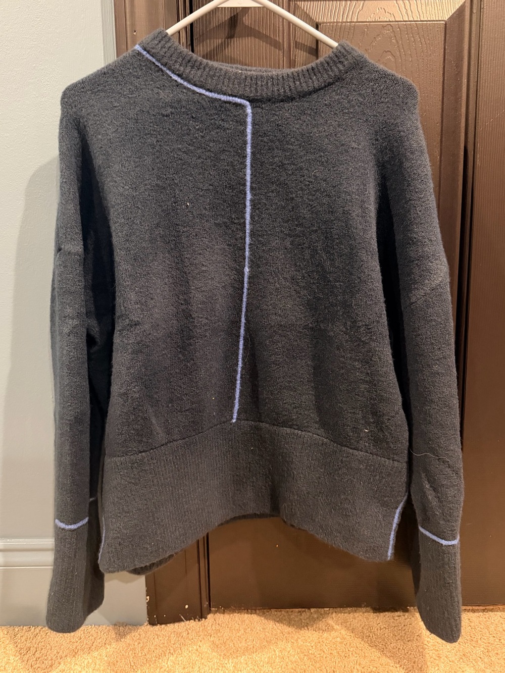 Women's Dark blue Pullover Sweater with Contrast Trim